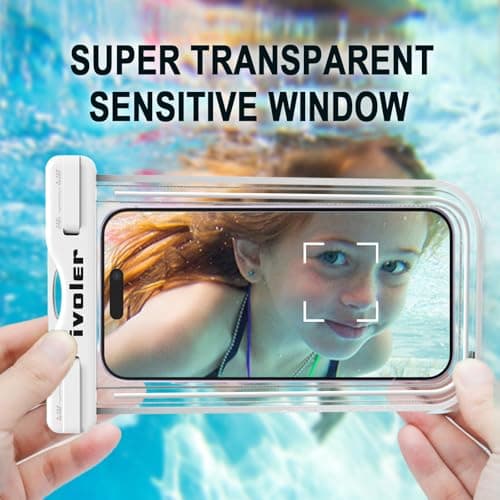 ivoler 2-Pack Waterproof Phone Pouches, IPX8 Universal Fluorescent Design Underwater Dry Bags for Swimming for iPhone 17/16/15 Pro Max, Samsung S26 Ultra (Up to 7")- White+Blue — view 4
