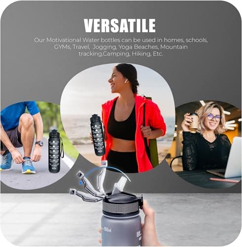 Roe Tenpo Sports Water Bottle with Straw and Time Marking, and 32OZ Capacity - Motivational and Eco-Friendly BPA-Free Bottle for Running, Gym, Yoga, Outdoors, and Camping (Style-1, Grey) — view 5