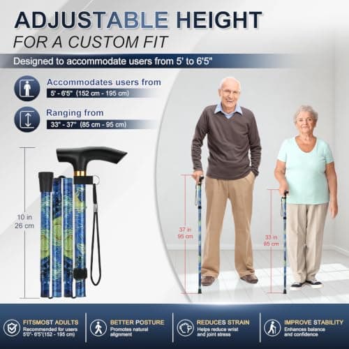 supregear Walking Stick - Adjustable Folding Walking Sticks for Women and Men - Lightweight Portable Collapsible Balancing Aid - Foldable Travel Cane for Ladies Elderly Adults, Oriental Blue — view 2
