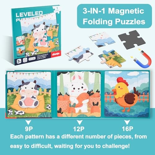 ASTARON Magnetic Puzzles for Toddlers, Educational Travel Toys Car Plane Activities For Kids, 9-12-16 pieces Learning Magnet Puzzles for Road Trip, Kids Birthday Gifts — view 2