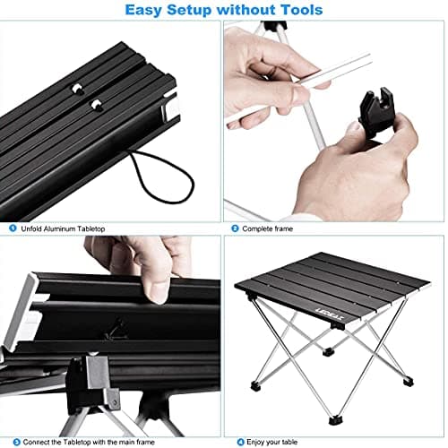 Ledeak Portable Camping Table, Lightweight Folding Table with Aluminum Table Top and Carry Bag, Easy to Carry, Perfect for Outdoor, Picnic, Cooking, Beach, Hiking, Fishing (Black, Small) — view 6