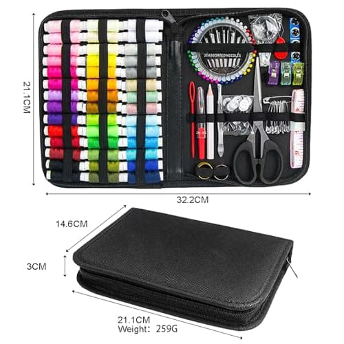 JUNING Travel Sewing Kit Portable Sewing Supplies Accessories for Adults, Beginner, Home, Emergency, Including Needle and Thread kit, Scissors,Tape Measure, Seam Ripper(XL-42 Threads-Black) — view 3
