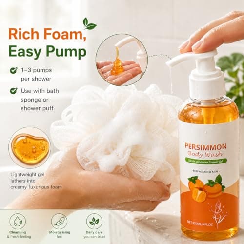 Persimmon Body Wash, Persimmon Shower Gel, Gentle Shower Gel, 2 Pack Body Wash - 120ml Compact Pump Bottles, Fresh Fruity Cleanser for Women, Men & Seniors — view 3