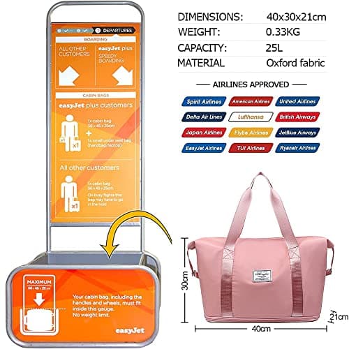 Weekend Bag for Women Overnight & Carry On Holdall Travel Bag - Waterproof Weekender Tote Expandable for Vacation, Gym, Sports, Shopping (36L Pink) — view 2