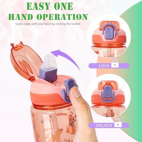 SENBSLAN Kids Water Bottles With Straw,600ml Drinks Bottle for School,Leakproof Children's Bottle BPA free Sport Bottle for Girls Boys (Greenish Blue-Dinosaur) — view 2