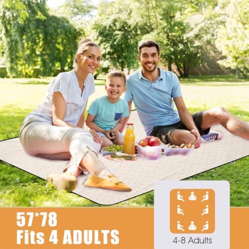 VIREO GARDEN Waterproof Picnic Blanket Portable with Carry Strap for Beach Mat or Family Outdoor Camping Party, 200x145cm Park Blanket for Grass Park, Hiking, Travel, Concerts.YellowFlower — view 2