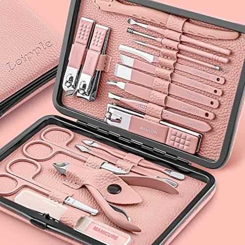 Manicure Set Professional Pedicure Kit Nail Clippers Kit 18 Pcs,Pink
