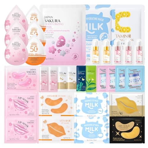 27 PCS Travel Skincare Set - Pamper Gifts for Women - Face Skincare Set with Sleeping Masks, Vitamin C Serum, Creams, Eye & Lip Masks - Beauty Sets for Teenage Girls