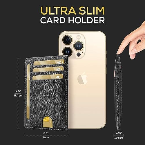 PIRNA Slim Wallet for Men | RFID Blocking Minimalist Credit Card Holder – Thin Card Wallet with Small Money Pocket & Gift Box for Men's in UK, Slim Mens Wallets UK (Black Saffiano Wallet) — view 5