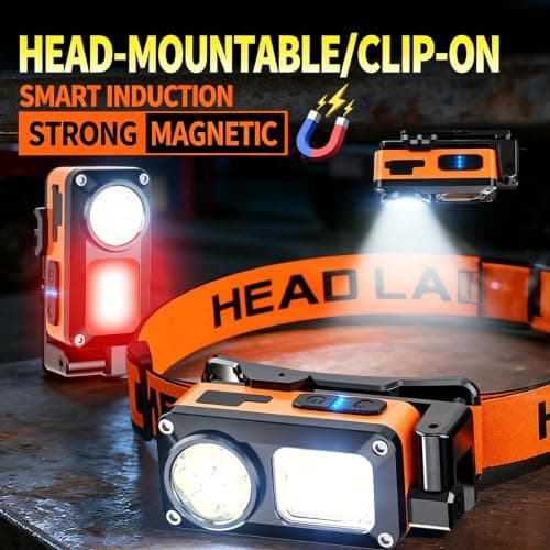Legisgiant 2xSet Rechargeable LED Head Torch, 100000 LM, 5 Modes, IPX7 Waterproof, Zoomable, Red Warning Light for Running, Hiking, Fishing (Yellow) — view 3