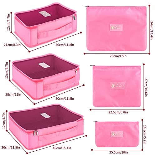 Vinsani 6pc Packing Cubes Travel Organiser Set for Suitcase, Pink — view 5