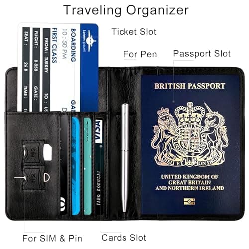 WALNEW Passport Holder, PU Leather Travel Passport Cover Wallet, RFID Passport Case with Card Holder, Travel Essentials for Women Men (Black) — view 4