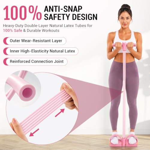 Pedal Resistance Band with Handle for women, 6 Tube Elastic Pull Rope Pink — view 2