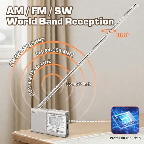 XHDATA D219 Portable Radio Retro FM AM SW Radio Battery Operated for Household Outdoor Camping Hiking Pocket Radio Beige — view 6