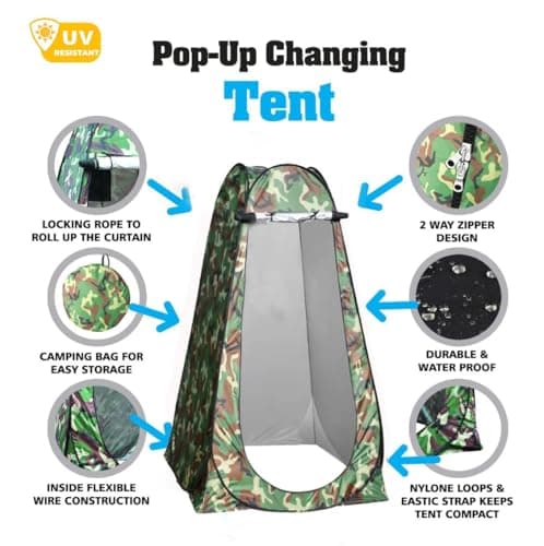 Buystarget Portable Pop Up Tent Outdoor Camping Toilet Tent Camouflage Shower Space Privacy Foldable Changing Shelter Lightweight Compact Easy Set Up Waterproof Durable Camping Beach Hiking Festivals — view 4