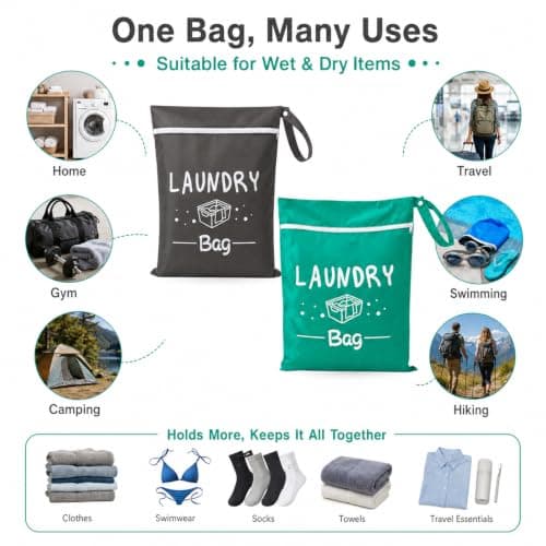 2 Pack Small Travel Laundry Bag, Small Laundry Wet Bag for Home and Travel — view 5