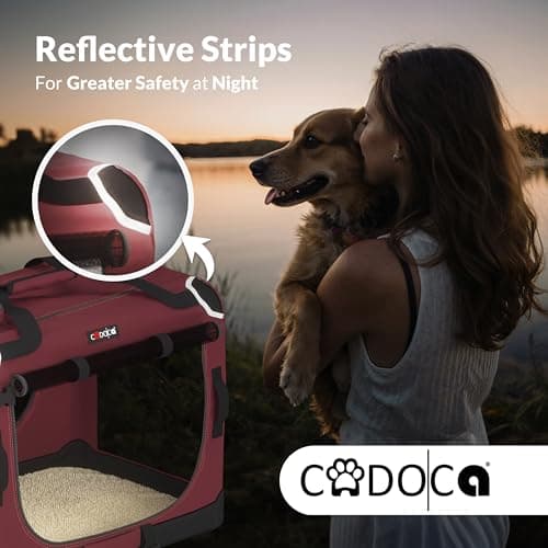 CADOCA Dog Crate Carrier, Car Foldable Travel Cage + Bowl, XL Dark Red — view 6