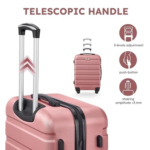 Suitour Carry On Luggage Set 22x14x9 Airline Approved Luggage Sets 4 Piece, ABS Hardside 20inch Suitcase with 360°Spinner Wheels Lightweight Travel Suitcase Sets, Rose Gold, 4-Piece Set(20+Bags+Makeup — view 6