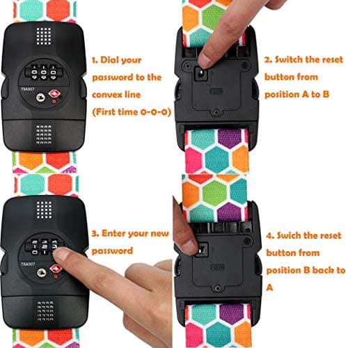 HIMREYLD TSA Luggage Straps for Suitcases 20 to 32 Inch, Cross Adjustable for Travel Airport, 3 Digital Lock, Extra Long 230 and 200 CM, Honeycomb — view 5