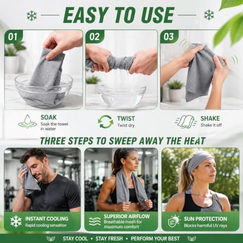 3-Pack Cold Towels for Gym and Sports, 30x80cm Ice Towel Set, Cooling towels for hot weather, neck cooling wrap with carabiner bags. Gray, Sky Blue, Green — view 4