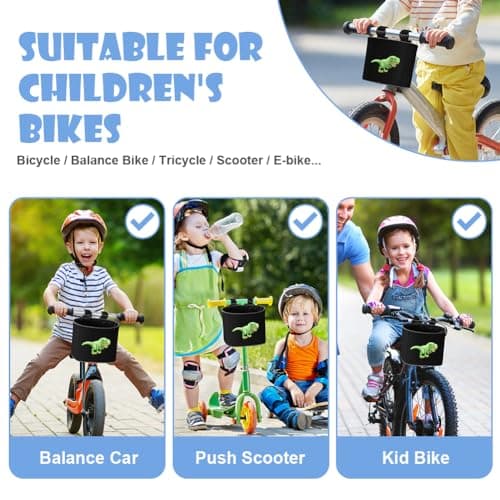 Adiwo Bike Basket Kids, Boys Bike Basket Waterproof Bicycle Front Basket, Detachable Bike Handlebar Basket, 210D Oxford Cloth Basket Carrier Bag with Cartoon Pattern, Bike Accessories For Girls Boy — view 5