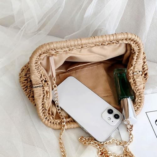 Kighdel Women's Cloud Dumpling Khaki Straw Clutch Purse, 26cm (L) x 20cm (W) x 4cm (H), Hand-Woven Raffia Beach Bag, Unique Design, Breathable Material — view 2