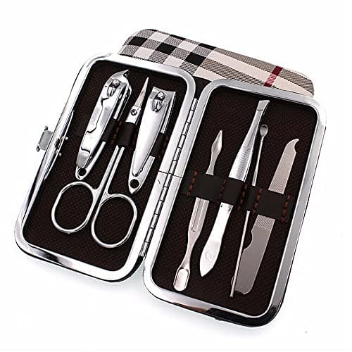 Professional Manicure Set, 7 Pieces Portable Nail Clippers & Eyebrow Grooming Kit, Stainless Steel Nail Care Tools with Luxurious Leather Case for Travel & Home — view 2