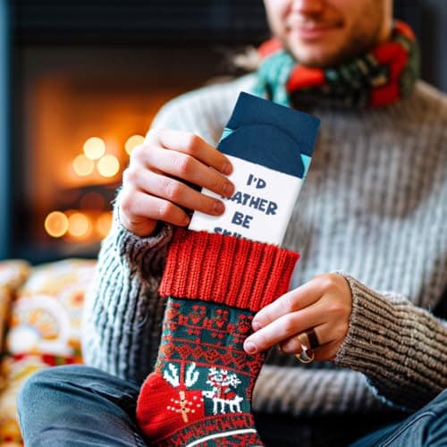 Funny Skiing Socks for Men Dad Teen Boy, I’D RATHER BE SKIING Novelty Gifts — view 6
