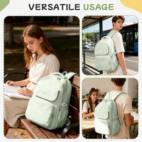HYC00 School Backpacks for Teenage Girls Boys Casual Daypacks Lightweight School Bags for Girls Secondary High College Bookbag Lightweight Schoolbag Travel Rucksack Work Bag for Women Men,Mint Green — view 5