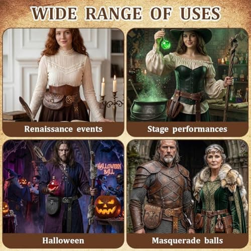 AYBUY Medieval Viking Belt Bag Sets, Medieval Viking Belt with Leather Pouch, Renaissance Accessories for Cosplay Halloween World Book Day Dress up Party(Brown, Style A) — view 4