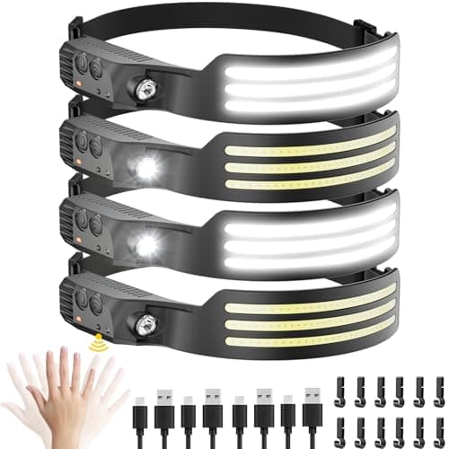 Dopalloy Head Torch Rechargeable, 4Pack Super Bright Tri LED Strip Headlamp