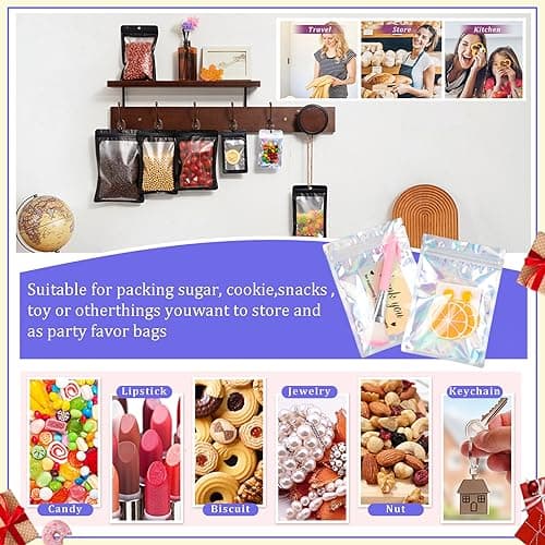 YAAVAAW Silver Foil Ziplock Bags Medium Smell Proof Bag Mylar Holographic Packaging Bags, 20pcs Resealable Storage Pouches Grip Seal Clear Plastic for Food Storage, Jewelry, 6.3x9.5inch(16x24cm) — view 4