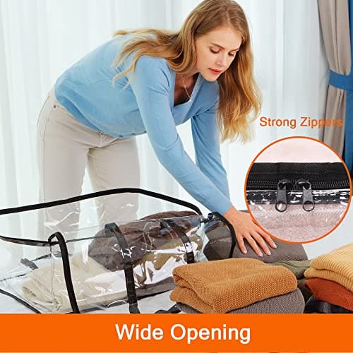 Vieshful 3 Pack Clear Comforter Storage Bag, 40L Clothes Storage Bag with Zipper Closet Organizer, Plastic Storage Containers Moving bags for Comforter, Blanket, Bedding, Duvet, Toys — view 4