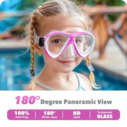 Findway Snorkel Mask for Kids,Swimming Goggles Kids with Nose Cover for 4-14 Year Olds Boys and Girls Swim Goggles Comfortable Fit,Waterproof,No Leakage,Rose red White Diving Masks for Children — view 2