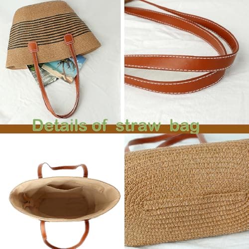 Kayiete Straw Beach Bag,Summer Beach Bag Tote Bag Large Size Straw Shoulder Bag with Zipper Perfect for women Summer Vacation — view 6