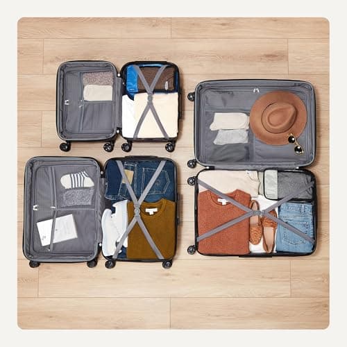 Amazon Basics Hard Shell Luggage Set (Small + Medium + Large) - Expandable ABS Travel Luggage with 4 Double Spinner Wheels - Scratch Resistant and Lightweight Construction - Burnt Orange — view 4
