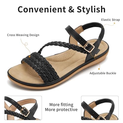 Women’s Dressy Flat Sandals, Strappy Open Toe Low Flat Sole Summer Shoes - Casual Walking Sandals for Vacation Wedding Guest Office Evening Travel Beach Resort Daily Outdoor Wear (Black,5) — view 5