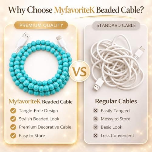 MyfavoriteK Stylish Beaded Phone Charger Cable Colors USB Charging Cord for Smartphones (USB A to USB C, Turquoise, 6.6ft) — view 5