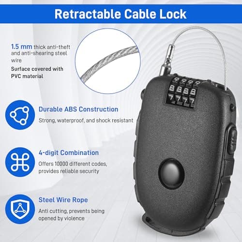 Fentar 2pcs Cable Lock, 4-Digit Combination Locks with 130cm Retractable Stainless Steel Core, Flexible Wire Lock for Ski, Scooter, Suitcase and Motorcycle Helmet — view 5