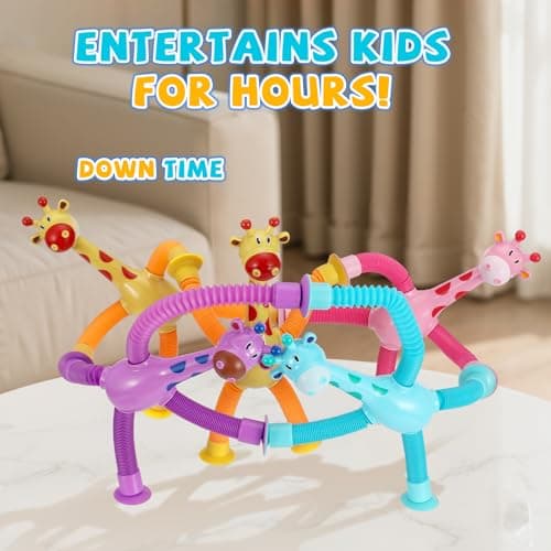4Pcs Giraffe Pop Tubes Sensory Fidget Toys with Suction Cup, Easter Basket Stuffers for Toddlers Kids, Travel Toys for Airplane Car Activities, Screen-Free Fun Fidget Toys for Boys Girls — view 6
