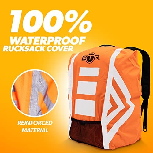 BTR Waterproof High Visibility Backpack Cover. High Viz Rucksack Cover With Reflective 3M Tape. Orange Medium — view 3