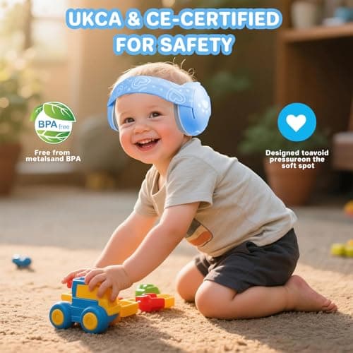 Heart Shape Baby Ear Defender for Babies and Toddlers up to 36 Months, Noise Reduction Earmuffs, Comfortable Infant Headphones for Improves Sleep, Baby Travel Essentials for Airplane/Sleep (Blue) — view 4