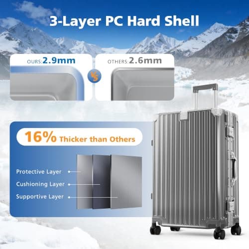 ALPHA CAMP Suitcase Luggage Hard Shell with Wheels PC Aluminium 24 Inch — view 4