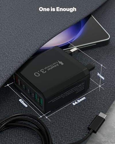 USB C Plug Fast Charger, 6-Port 55W Multi USB Plug UK with Power Adapter +QC Wall Plug Multiport Mains, 3 Type C+3 USB A Ports Charging Plug for iPhone 16 15 14 13 12 11 Pro Max Plus XS XR SE,Samsung — view 6