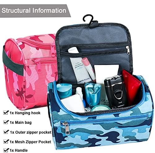 Uhat Hanging Travel Toiletry Bag Gym Shower Wash Shaving Bag Large Capatity Cosmetic Organizer with Handle for Men Women (Blue Camouflage) — view 4
