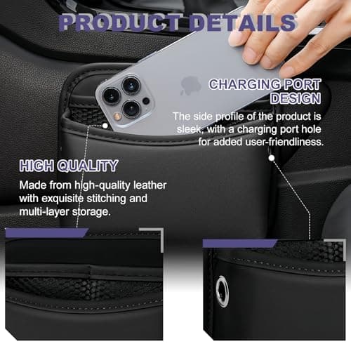 HIAHXC PU Leather Car Side Pocket Organizer,Universal Car Pocket Pouch Cell Phone Holder for Car,Seat Gap Filler Organizer & Storage Pouch for Door Console,Front Seat Console Pockets for Phones Coins — view 3