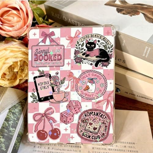 VelvetGlow 12PCS Inserts Cardstock for E-Reader Clear Case with 50PCS Scrapbook Stickers for Insert, 6.9"x4.8" Pink Bow Theme Back Cover Accessories for Paper White 11th-12th, Gifts for Booklovers — view 4
