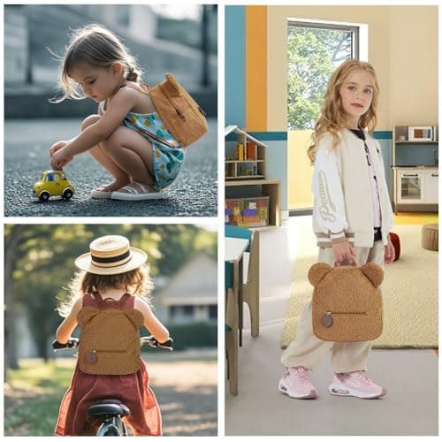 Aomig Kid Mini Furry Backpack, Toddler Mini Cute School Rucksack, Preschool Kindergarten Elementary Small Backpack, Toddler Girl Boy Adjustable Rucksack, Plush Backpack for School Travel(Dark Brown) — view 5