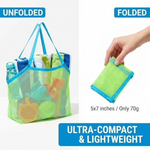 Crownflux Large Mesh Beach Bag for Women, Foldable Beach Tote Bag — view 5