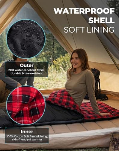 KingCamp Flannel Sleeping Bag for Adults, 3-4 Season Warm Black — view 4